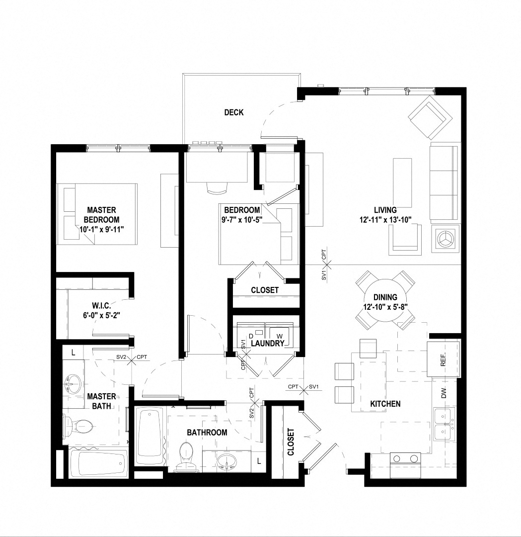Floor plan for 2 beds, 2 baths, 1014 sqft